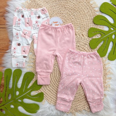 Kit 3 Calças - Flores no Meu Jardim, Rose e Florzinhas - Rose e Off White